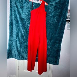 One shoulder red jumpsuit
